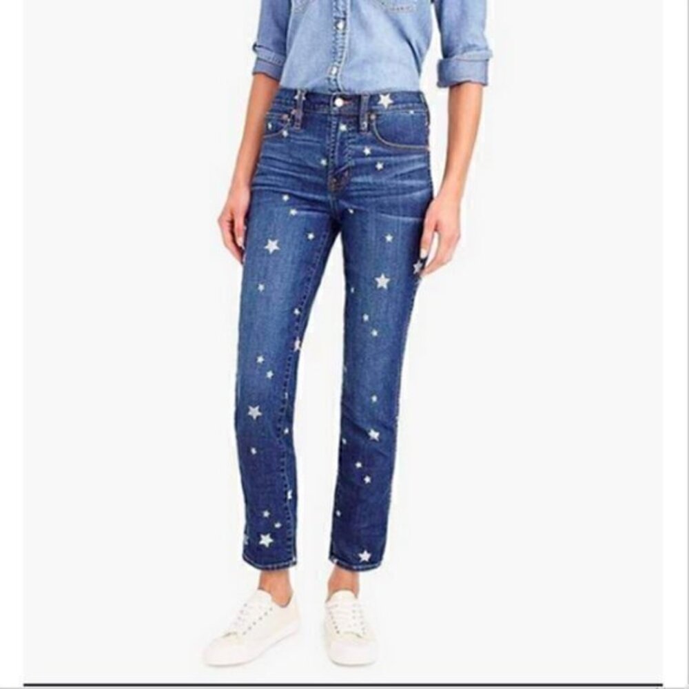 J. CREW VINTAGE STRAIGHT STAR PRINT DENIM JEANS